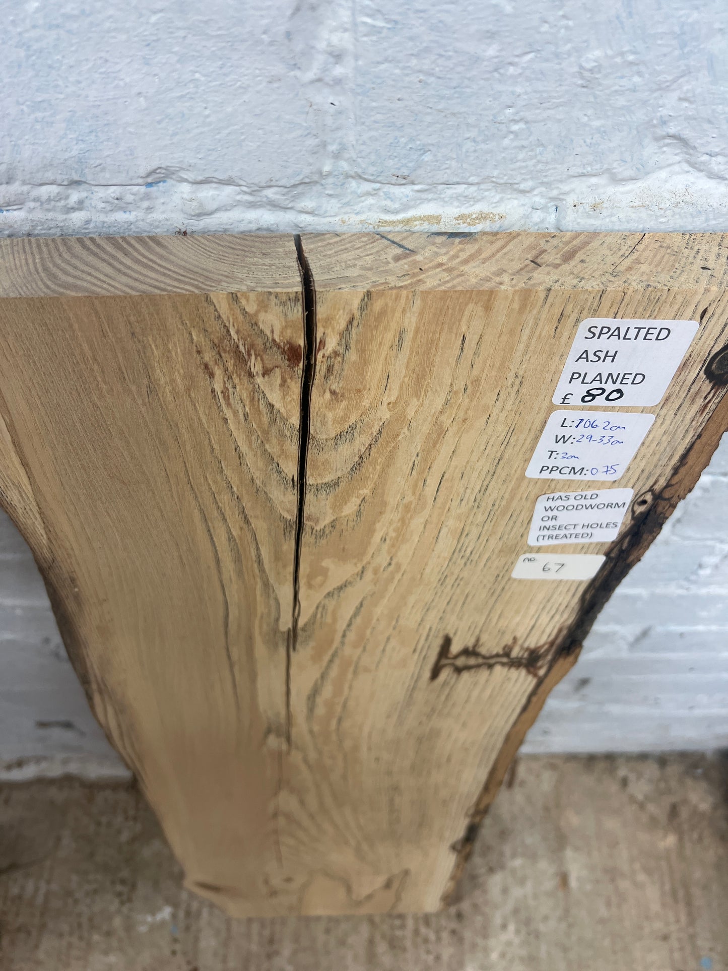 Spalted Ash No 67 - 1062x290-330x30mm Planed