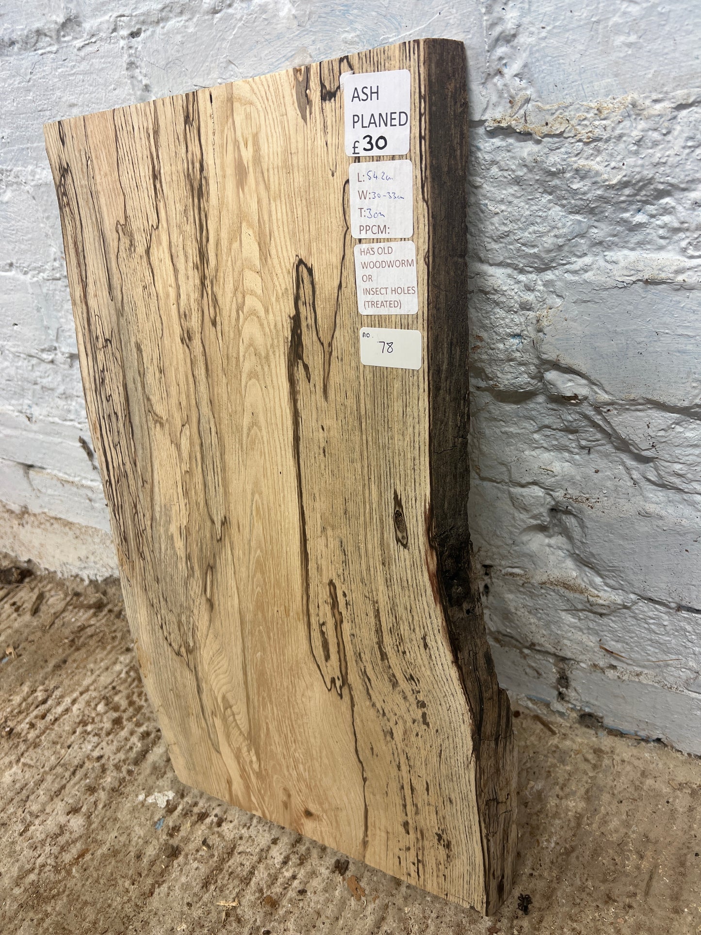 Spalted Ash No 78 - 542x300-330x30mm Planed