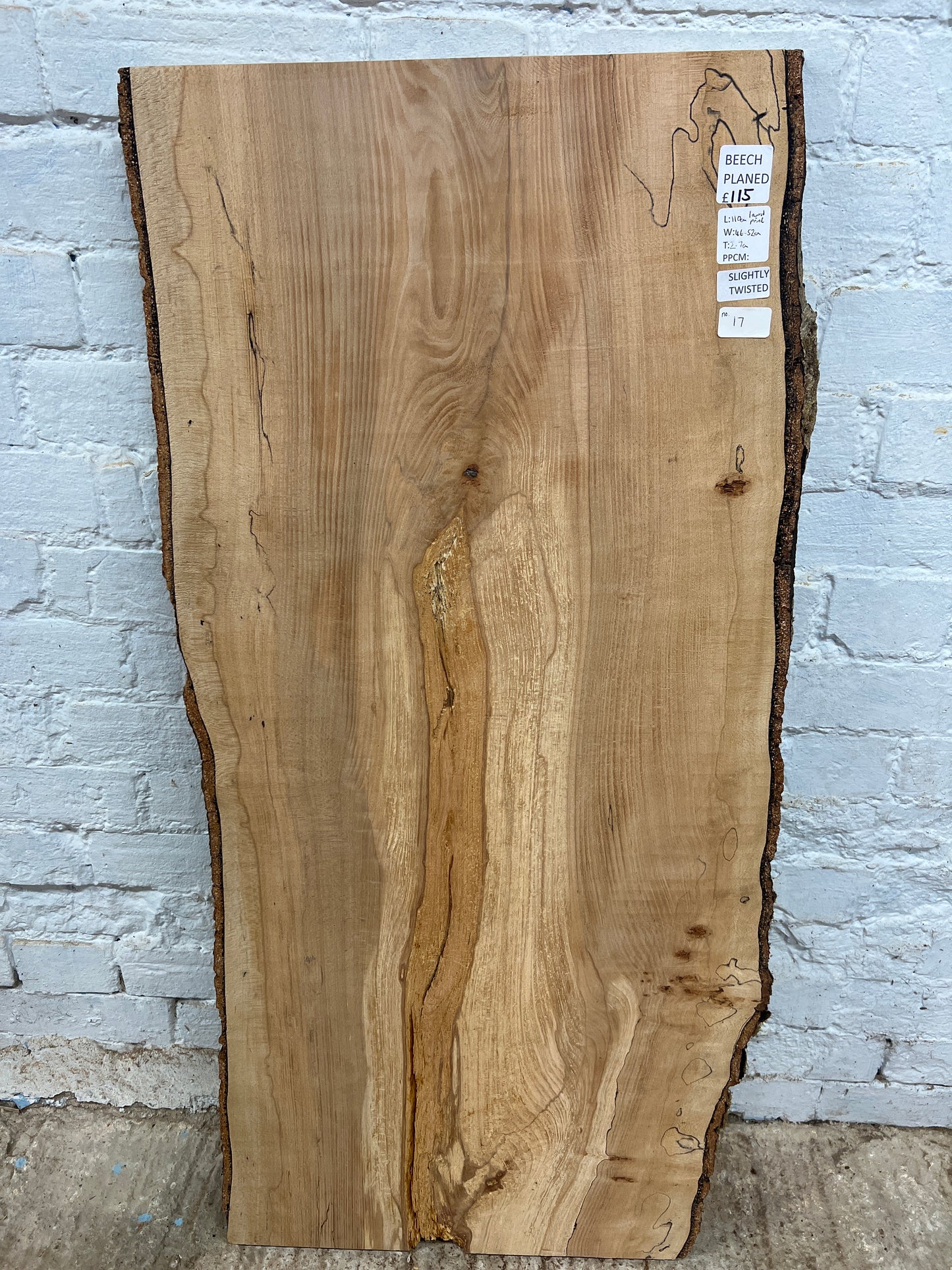 Spalted beech No 17 - 1100x460-520x27mm Planed