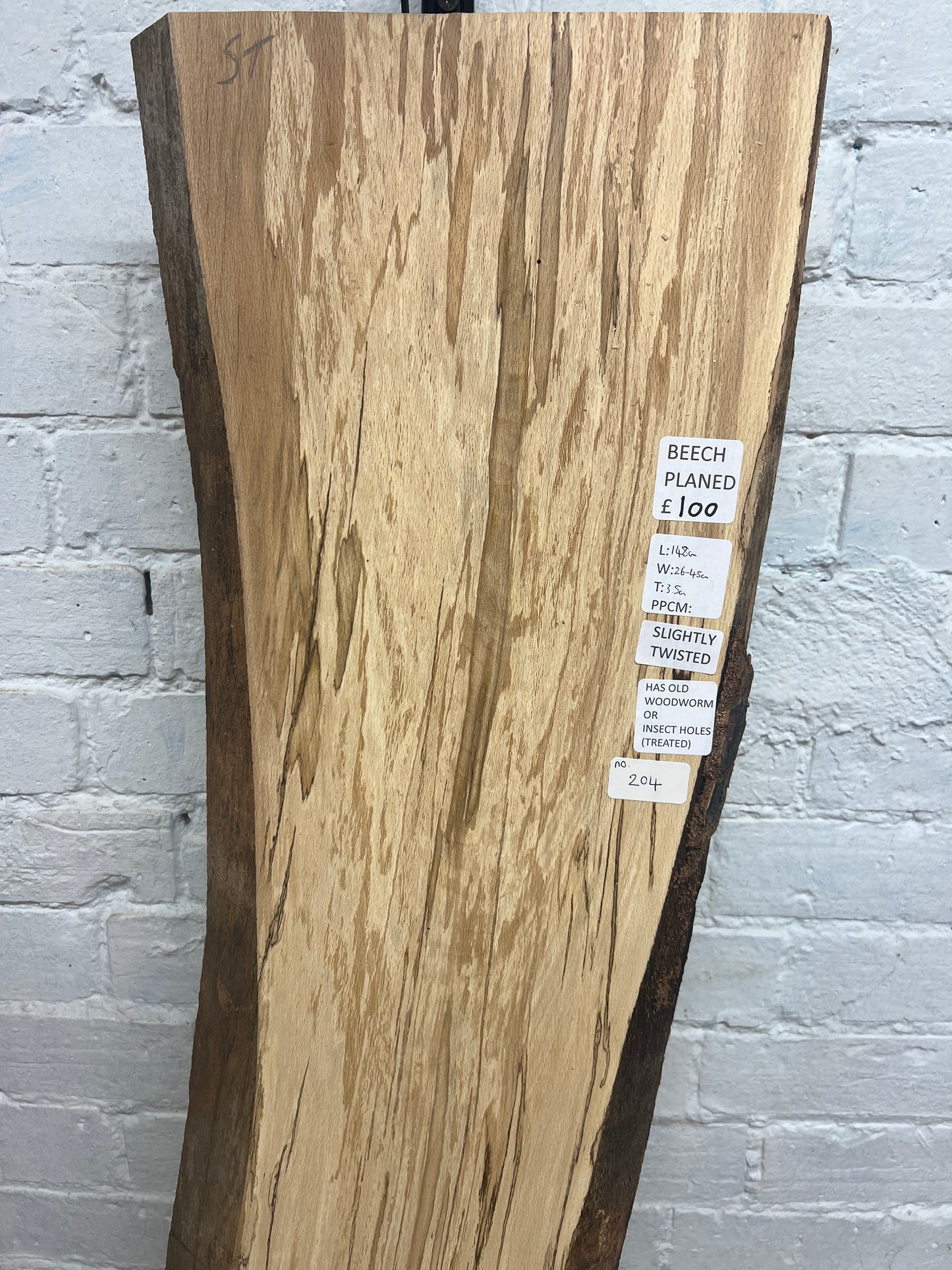 Spalted Beech No 204 - 1480x260-450x35mm Planed