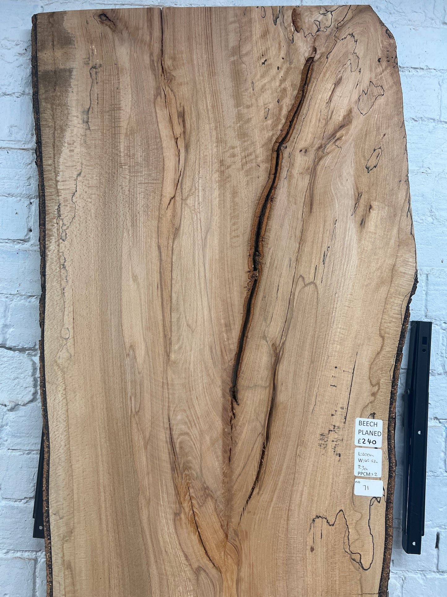 Spalted Beech No 71 - 2000x450-520x30mm Planed