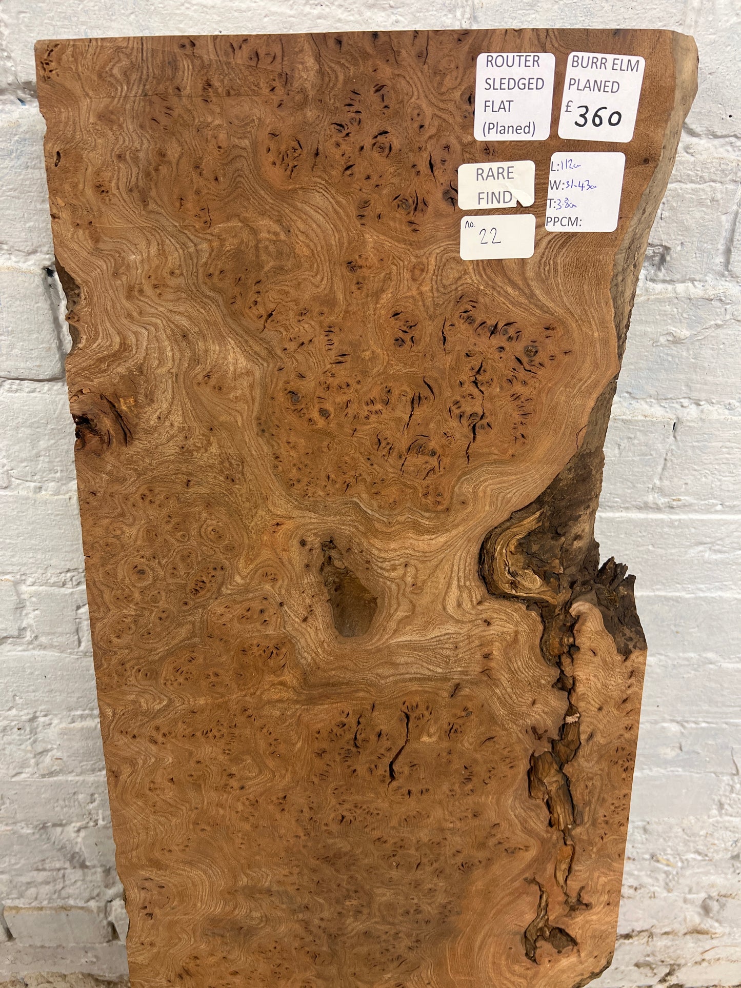 Burr Elm No 22 - 1120x310-430x38mm Planed
