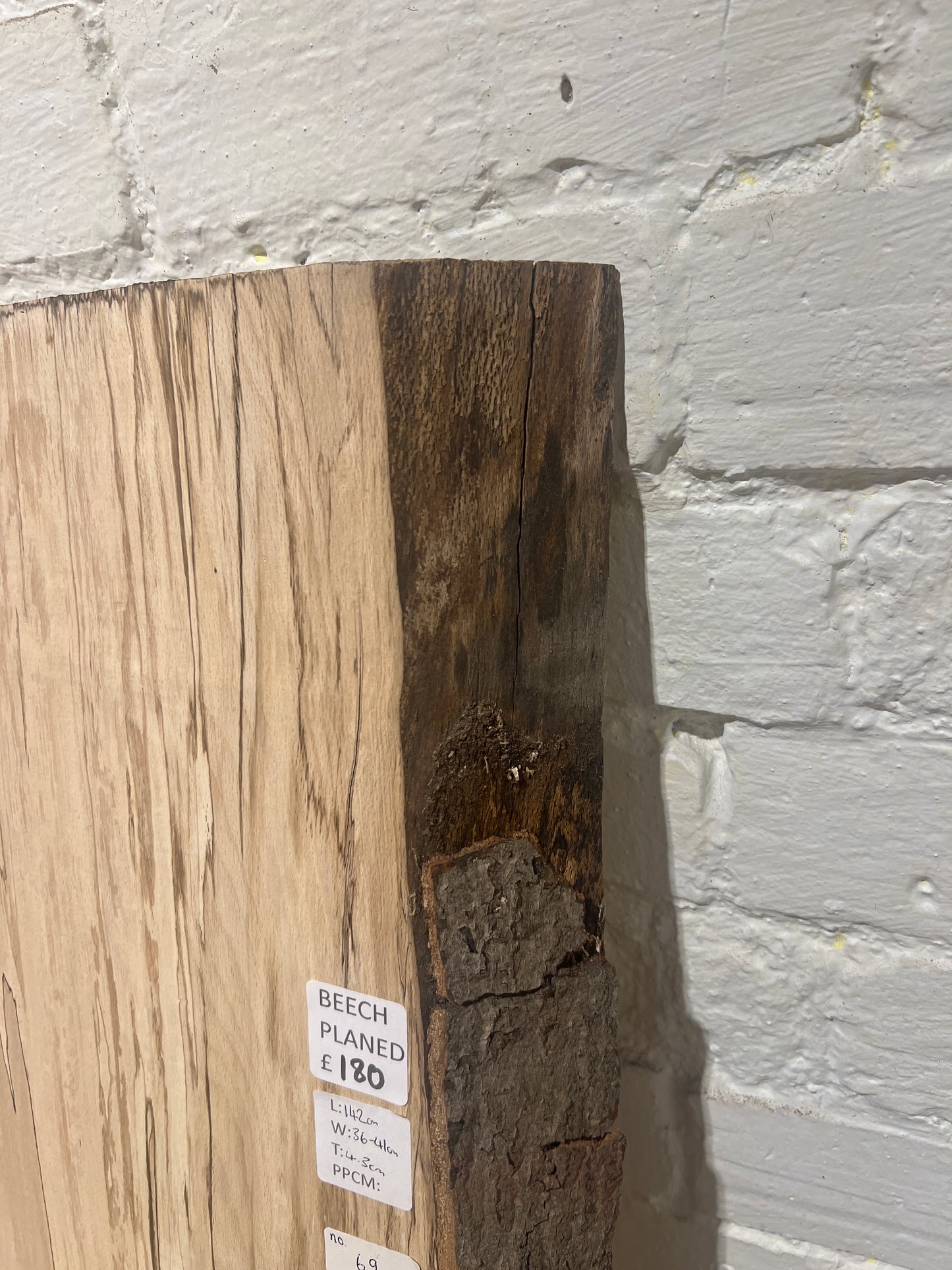 Spalted Beech No 69 - 1420x360-410x43mm Planed