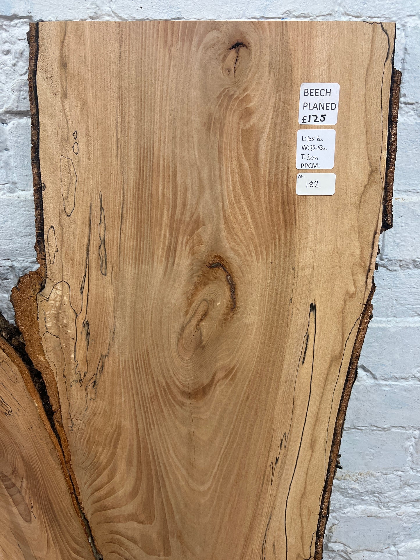 Spalted Beech No 182 - 1056x350-530x30mm Planed