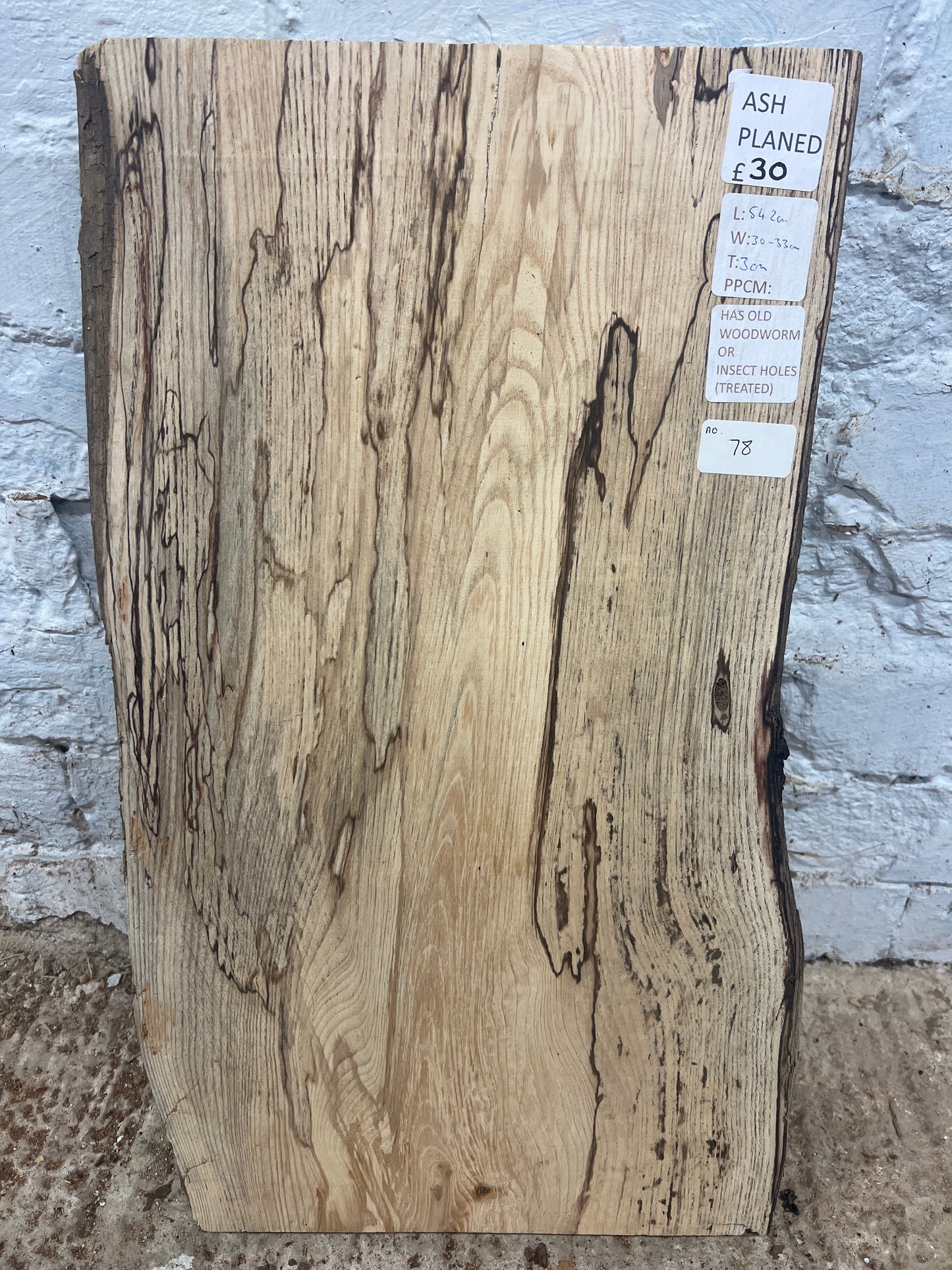 Spalted Ash No 78 - 542x300-330x30mm Planed