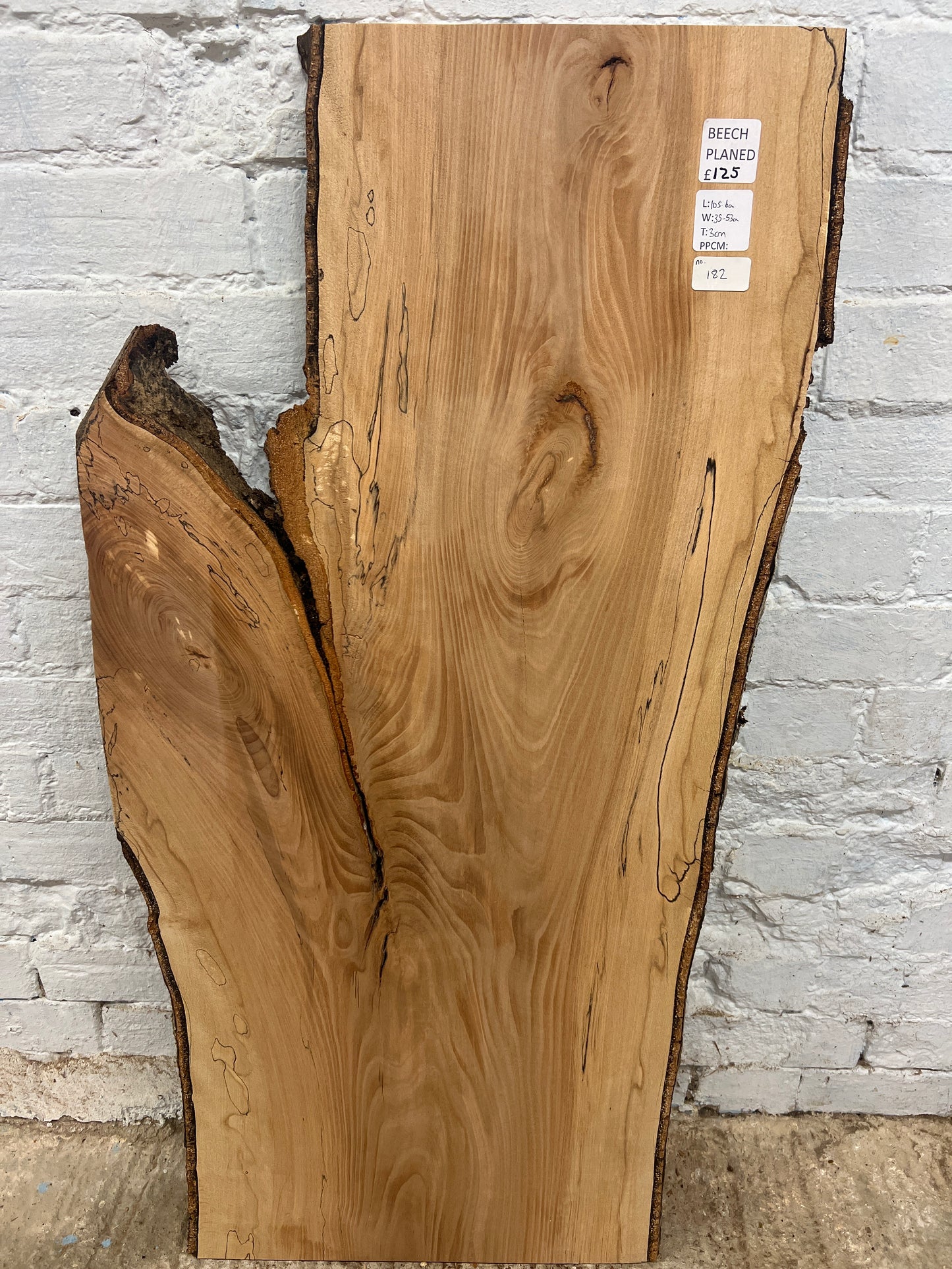 Spalted Beech No 182 - 1056x350-530x30mm Planed