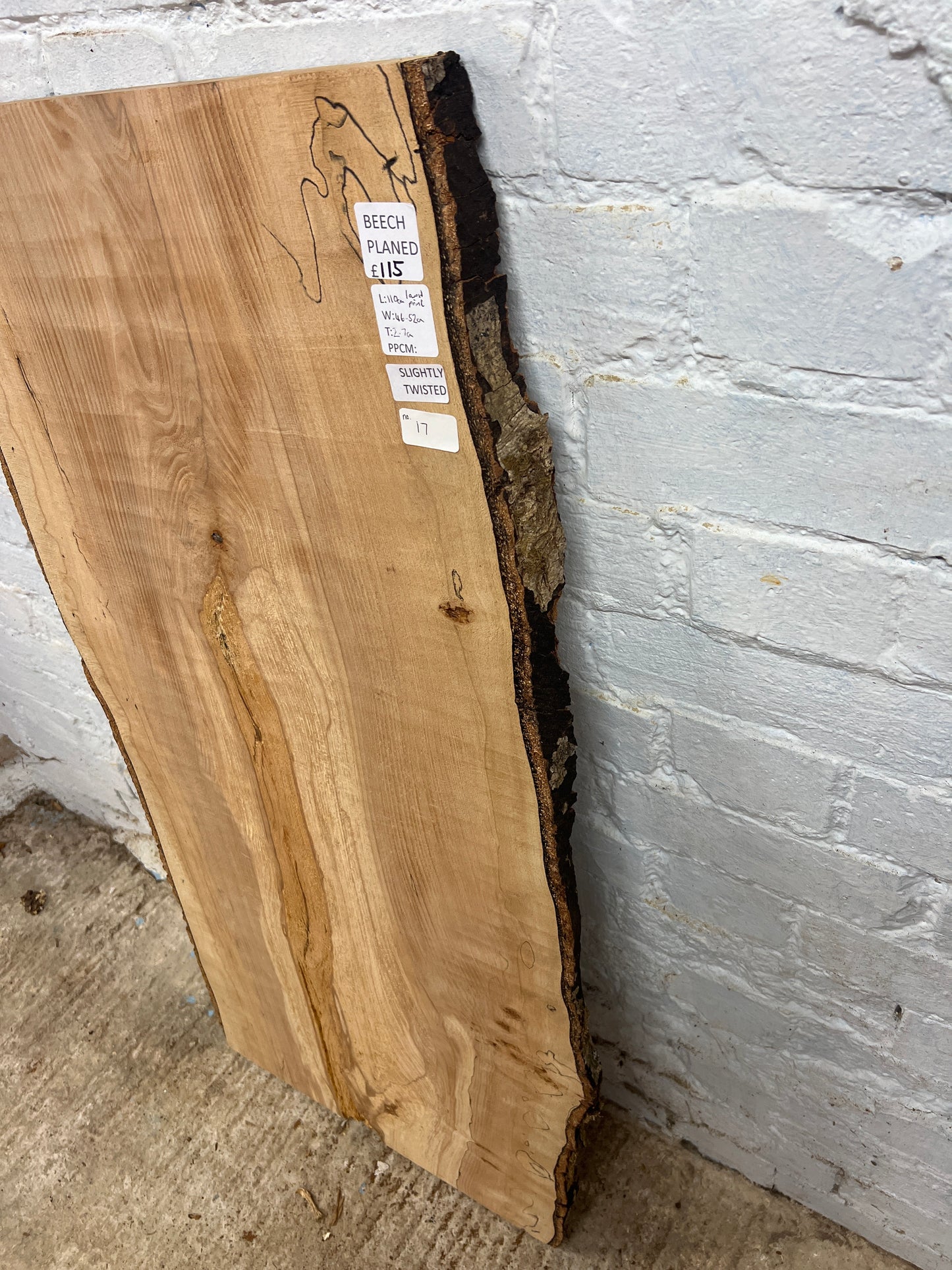 Spalted beech No 17 - 1100x460-520x27mm Planed