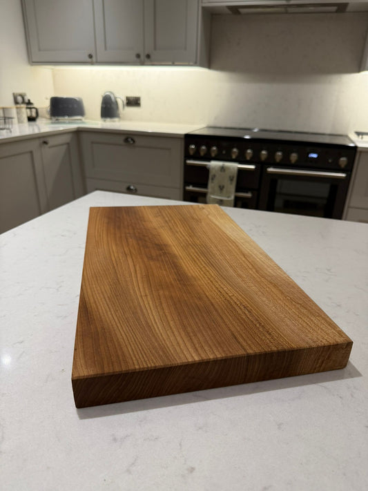 English Elm Hand Made Kitchen Chopping Serving Board with Straight Edges