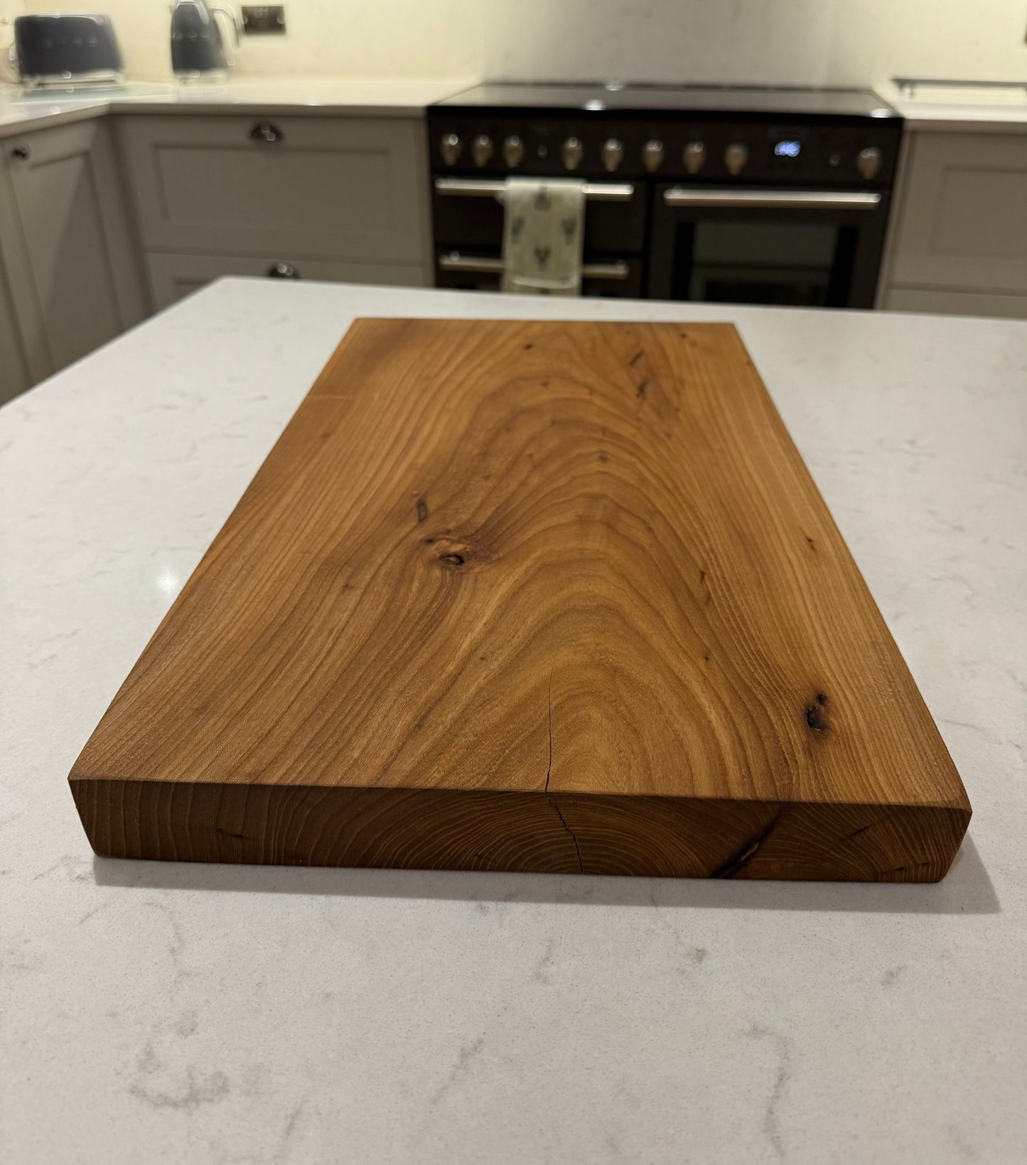 English Elm Hand Made Kitchen Chopping Serving Board with Straight Edges