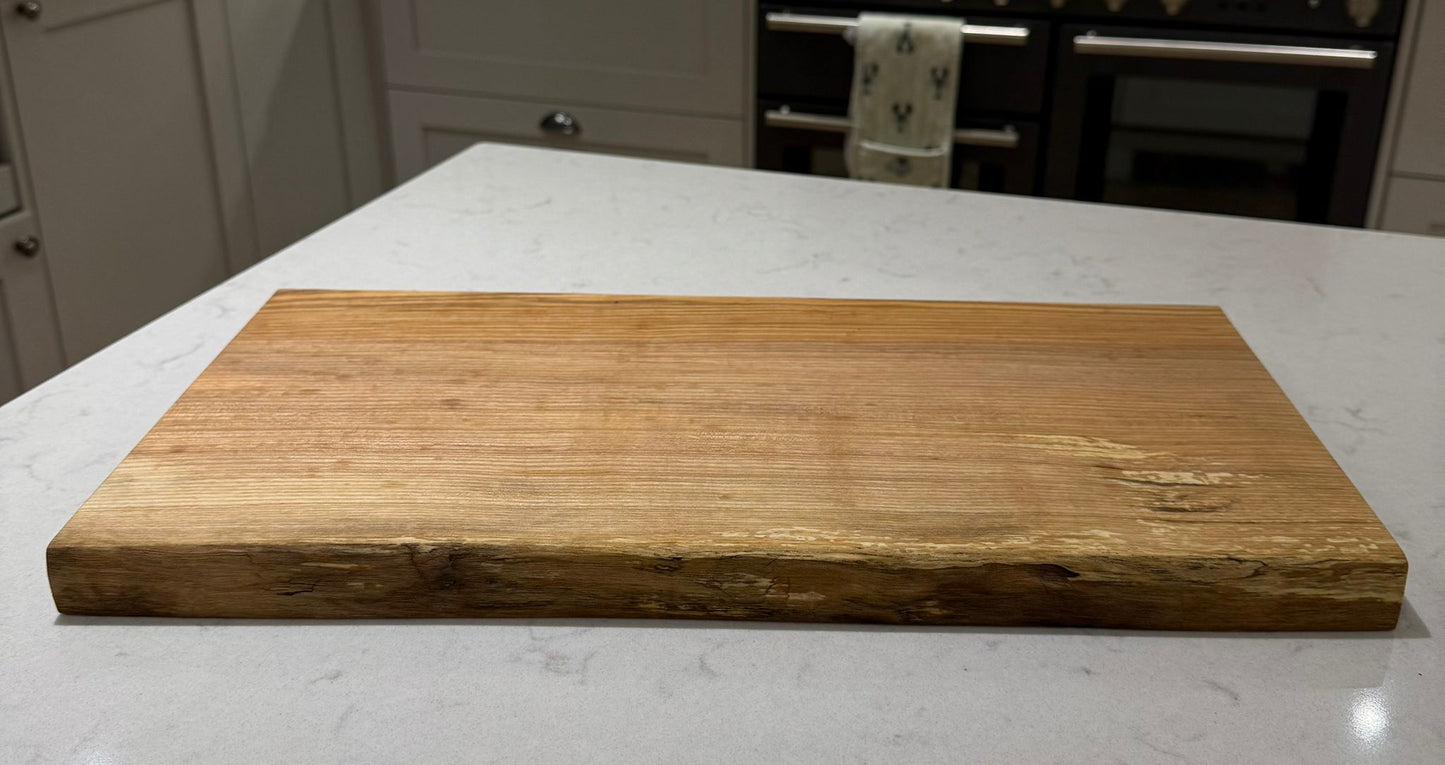 Spalted Ash Hand Made Kitchen Chopping Serving Board with One Natural Edge