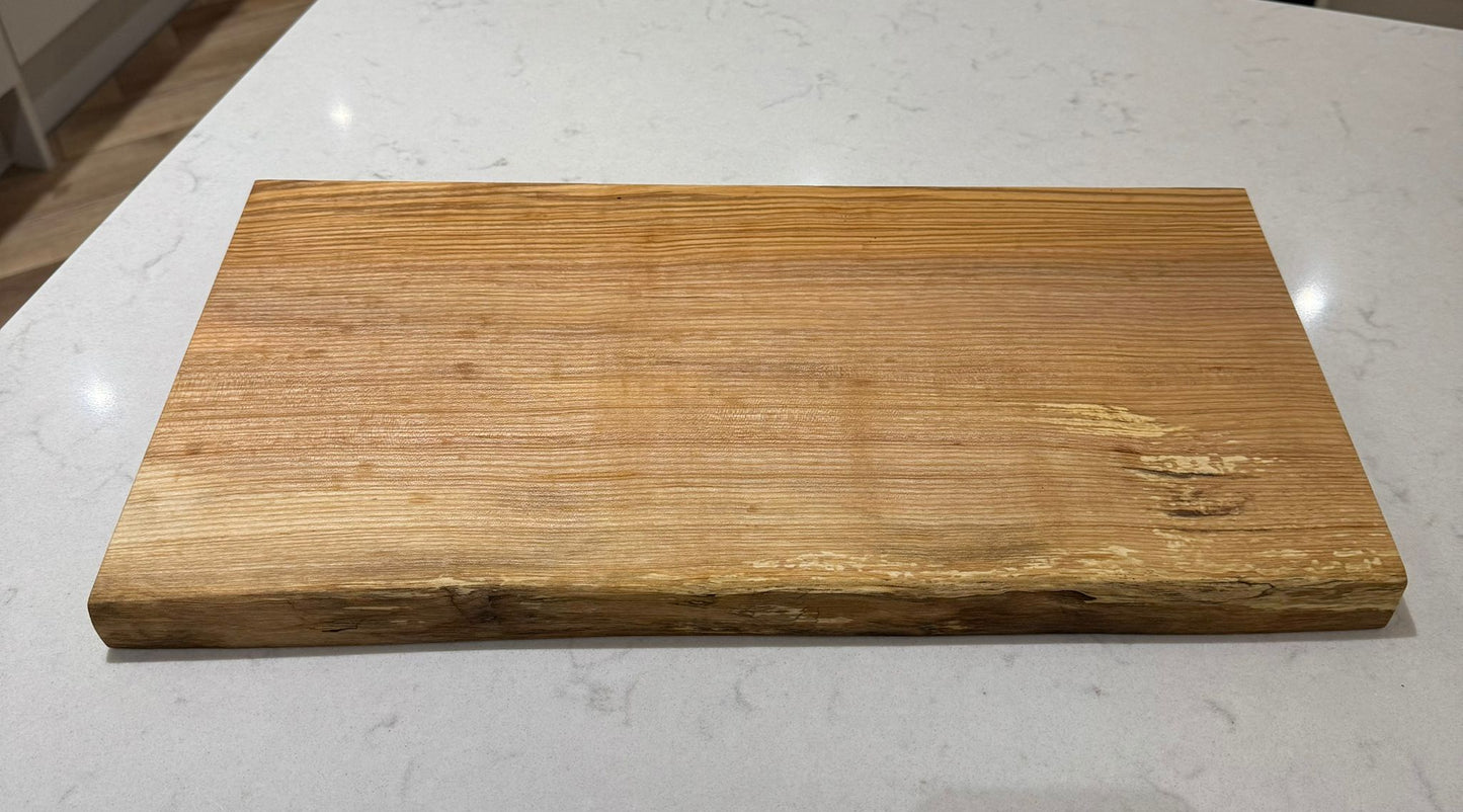 Spalted Ash Hand Made Kitchen Chopping Serving Board with One Natural Edge