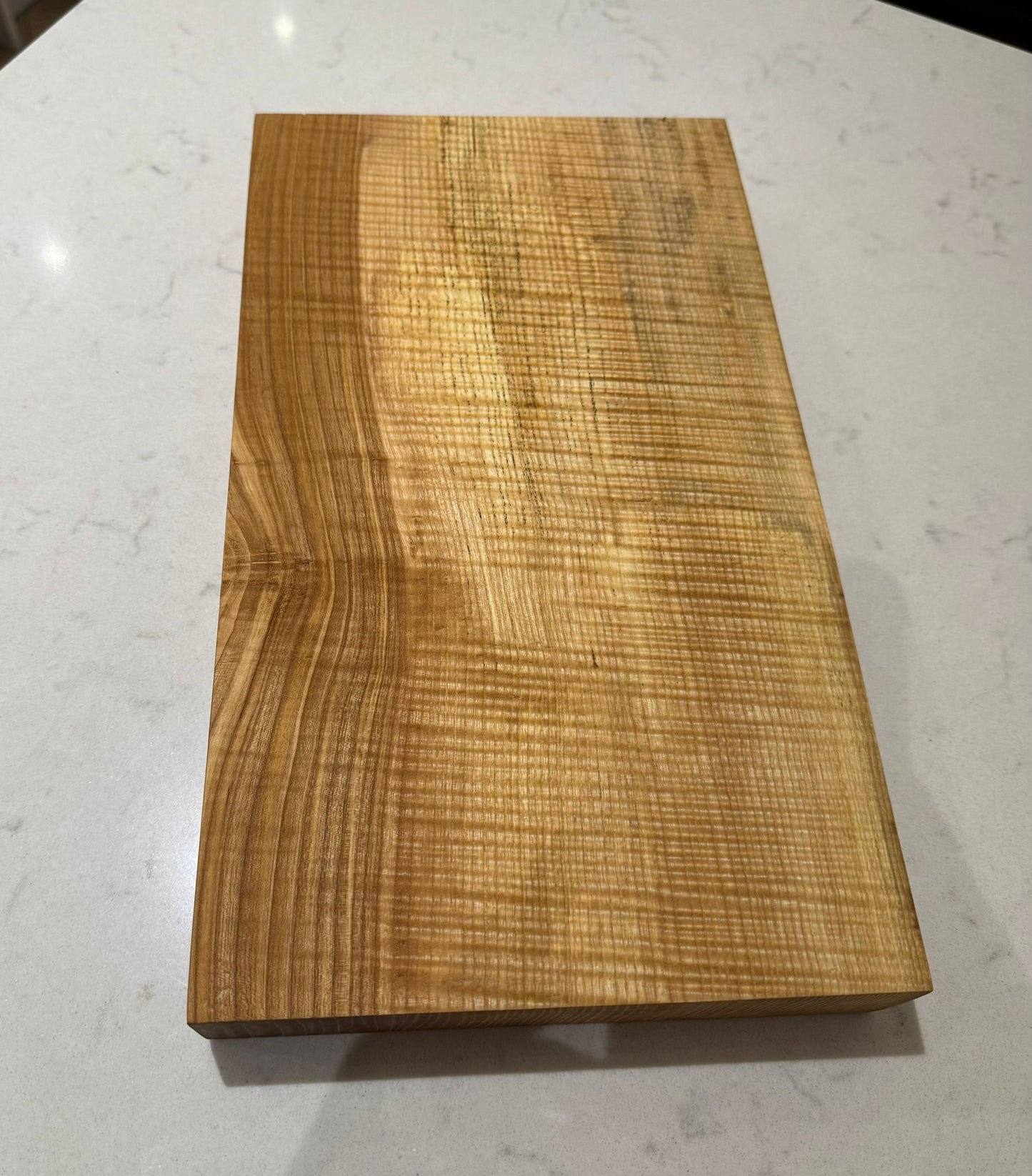Rippled Ash Hand Made Kitchen Chopping Serving Board with One Natural Edge