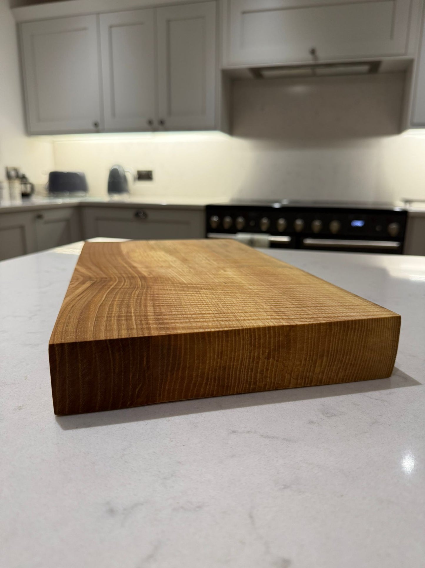 Rippled Ash Hand Made Kitchen Chopping Serving Board with One Natural Edge