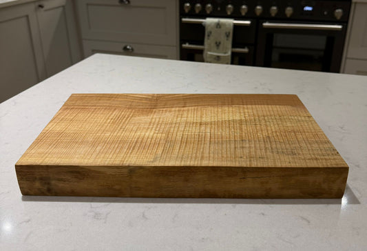 Rippled Ash Hand Made Kitchen Chopping Serving Board with One Natural Edge